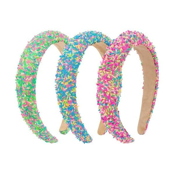 wonima44 Sprinkle Candy Headbands for Women, Colorful Glitter Padded Headbands for Women, Fun Donut Sprinkle Head Bands for Women's Hair Non Slip, Cute Candy Accessories (Green, Hot Pink, Blue)