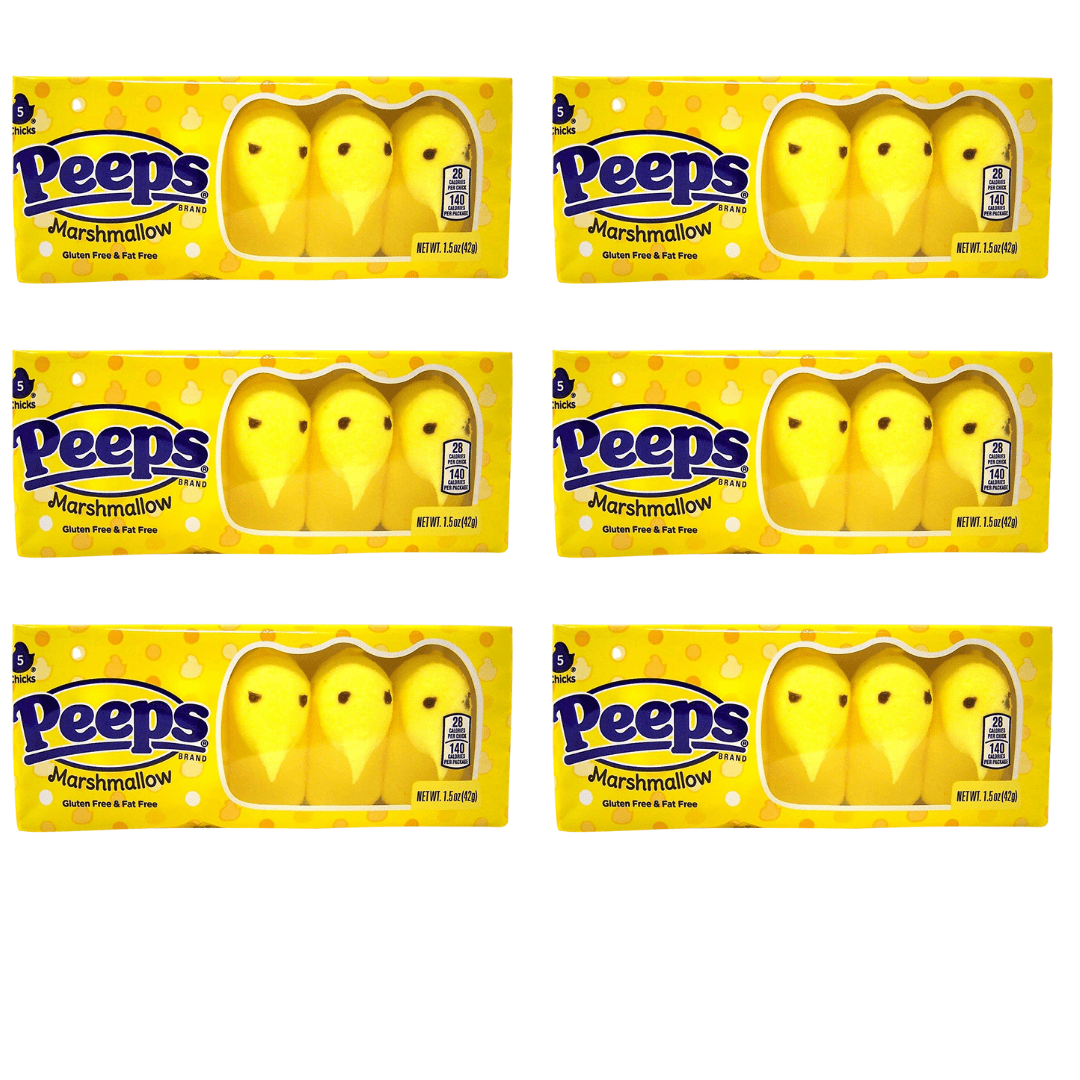 Easter Peeps Marshmallow Yellow Chicks Easter Candy (Pack of 6),5 Count/Pack Treats for Easter Baskets and Decorations