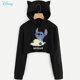thumbnail image 1 of Disney Lilo Stitch Funny Print Hoodies Oversized Streetwear Fashion Cool Black Drawstring Short Crop Hoodie Women Cat Ears HoodM Gao Jinjia LED, 1 of 2