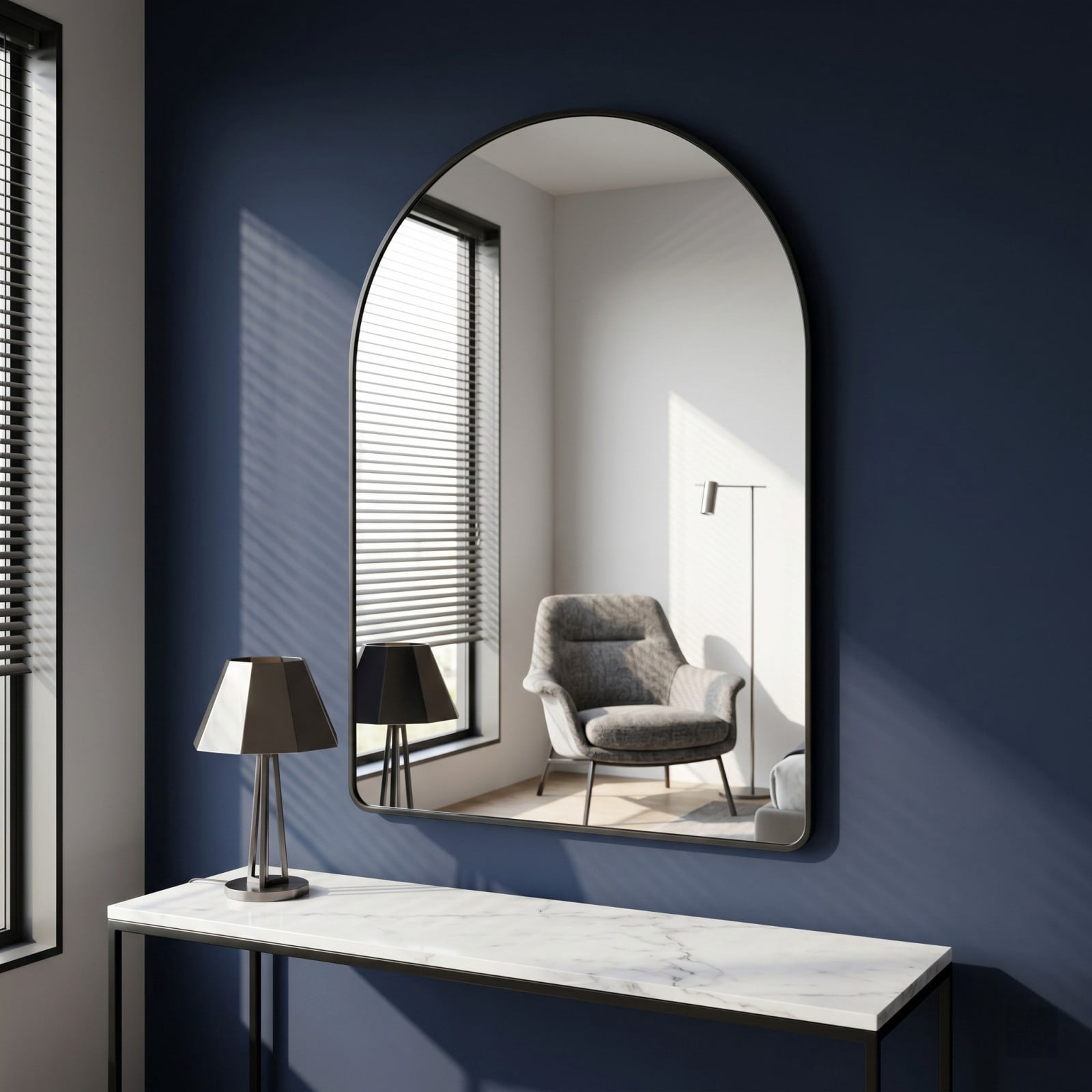 Gleamira 36"x48" Arched Bathroom Wall Mirror Rounded Corner Vanity Mirror with Metal Frame, Black
