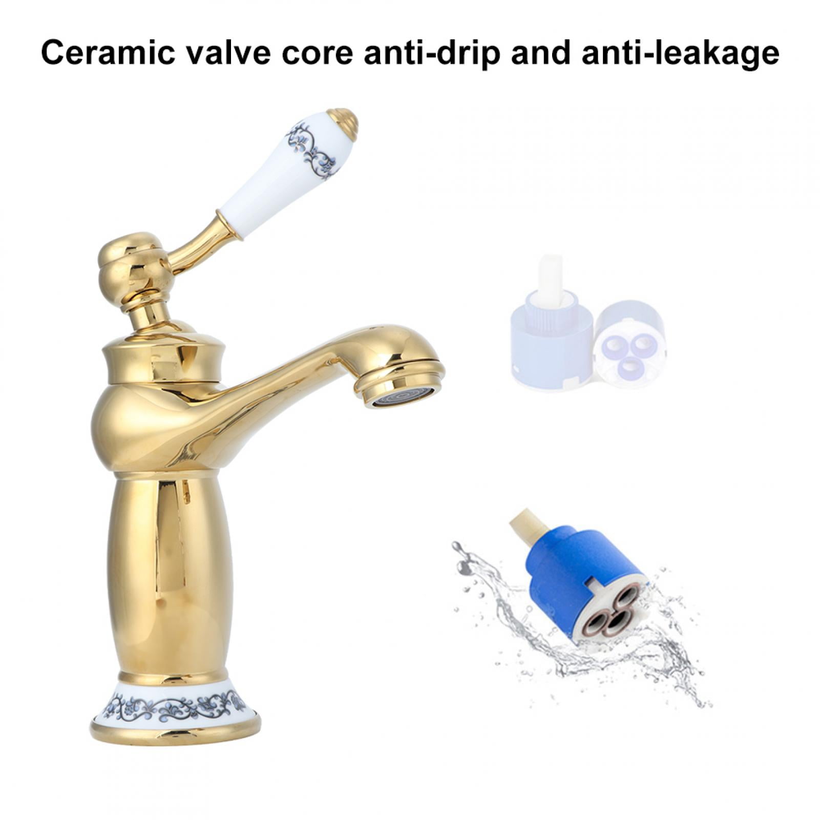 BIMZUC Stylish Antique Gold Brass Basin Faucet Hot and Cold Water Tap for Bathroom Vanity Sink with Double Hose Installation Kits, Premium Electroplating Surface, 7.3 inches / 18.5 cm Height