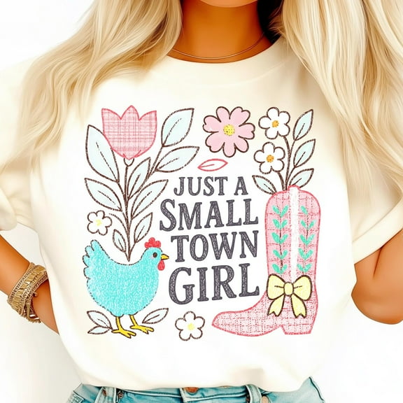 Boho Western Chick Shirt, Small Town Girl Shirt, Cottagecore Chicken Boot Shirt, Farm Life Shirt for Women