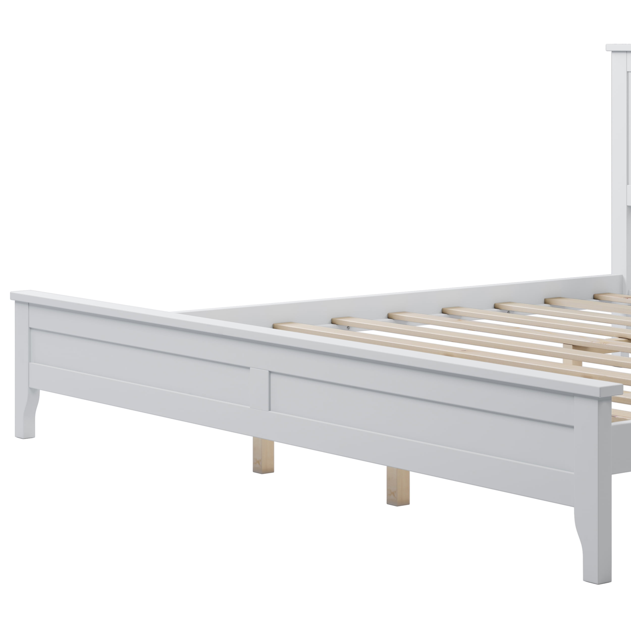 Aukfa King Bed Frame, Wood Platform Bed with Headboard - White
