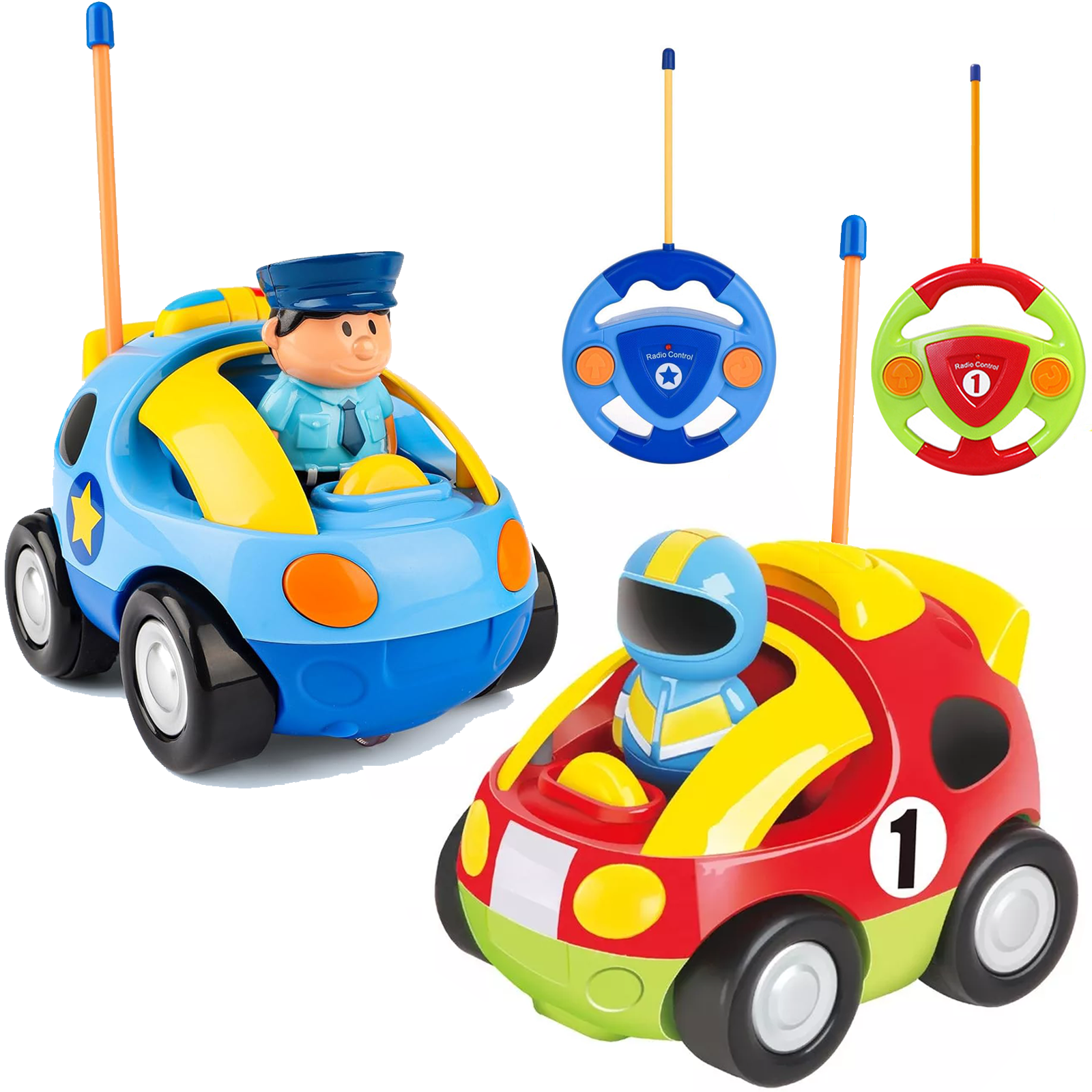 HYPERLIVING Remote Control Cars for 1, 2, 3-Year-Olds – Cartoon RC Police and Race Car Toy with Music and Sound, Ideal Stocking Stuffer for Toddlers