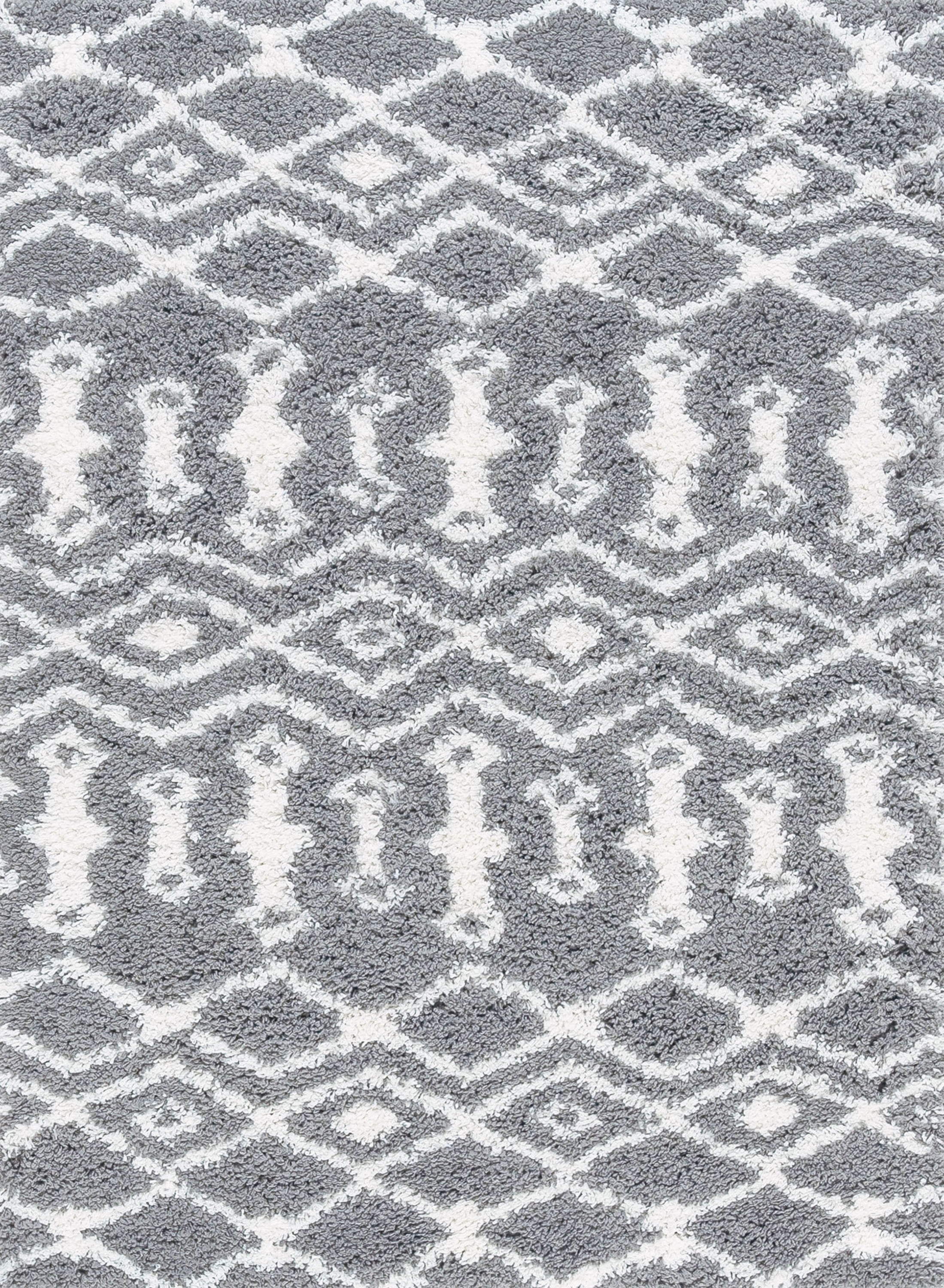 Contemporary 4x6 Area Rug Shag Thick (4' x 5'3'') Geometric Silver, White Indoor Rectangle Easy to Clean