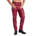 thumbnail image 3 of Oyolan Men's Leather Pants Slim Fit Biker Pants Motorcycle Jeans Rocker Party Club Wear Red XL/34, 3 of 7