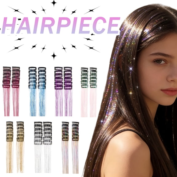TUWAFE Multicolor Hair Tinsel Clips 12 Count, 20 Inch Glitter Strands Hair Extensions, Easy Clip in Hair Tinsel for Shampoo and Heat Styling
