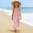 thumbnail image 5 of SBYOJLPB Kids Dress Girls Fashion Cute Stripe Print Back Drawstring Loose Suspender Long Dress Casual Sundress, 5 of 9