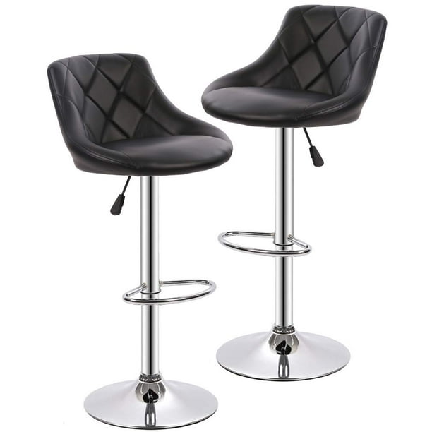 Fdw Bar Stool With Adjustable Height, Black Leather Swivel Bar Stools With Backs