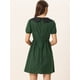 thumbnail image 4 of Vestido entallado y con vuelo de manga corta abullonada con cuello Peter Pan en contraste para mujer Verde Oscuro S, 4 of 6
