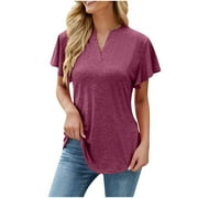 Yourumao Women Clearance Tops Deep V Neck Spandex Tops for Women Summer Fall Short Sleeve Plain Blouses Girls 2023 Soft Comfy Clothing B7 XL