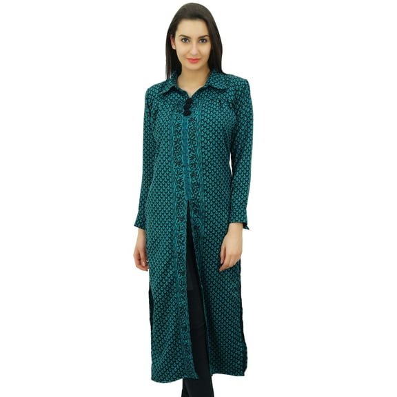 Bimba Women Straight Collar Slit Kurta Kurti Printed Rayon Tunic Full Sleeve