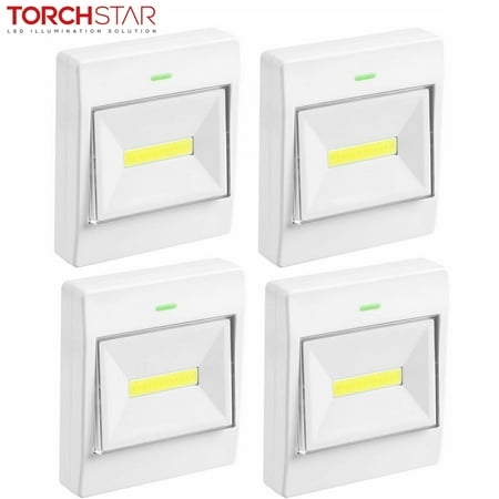 

TORCHSTAR LED Night Light Battery Operated 1 COB Panel Cordless Switch Light Pack of 4