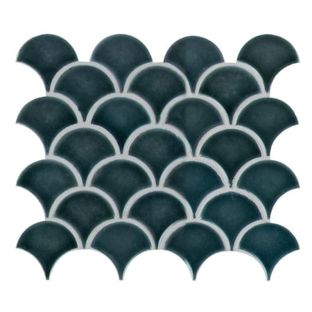 Azul Scallop Glossy 13.11 In. X 9.96 In. X 8 Mm Glossy Porcelain Mosaic Tile (9.1 Sq. Ft. / Case)