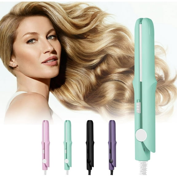 2 in 1 Mini Dual Purpose Curling Iron, Upgraded Mini Curling Wand & Flat Iron Hair Straightener, Portable Travel Curling Wand for All Hair Types (Green)