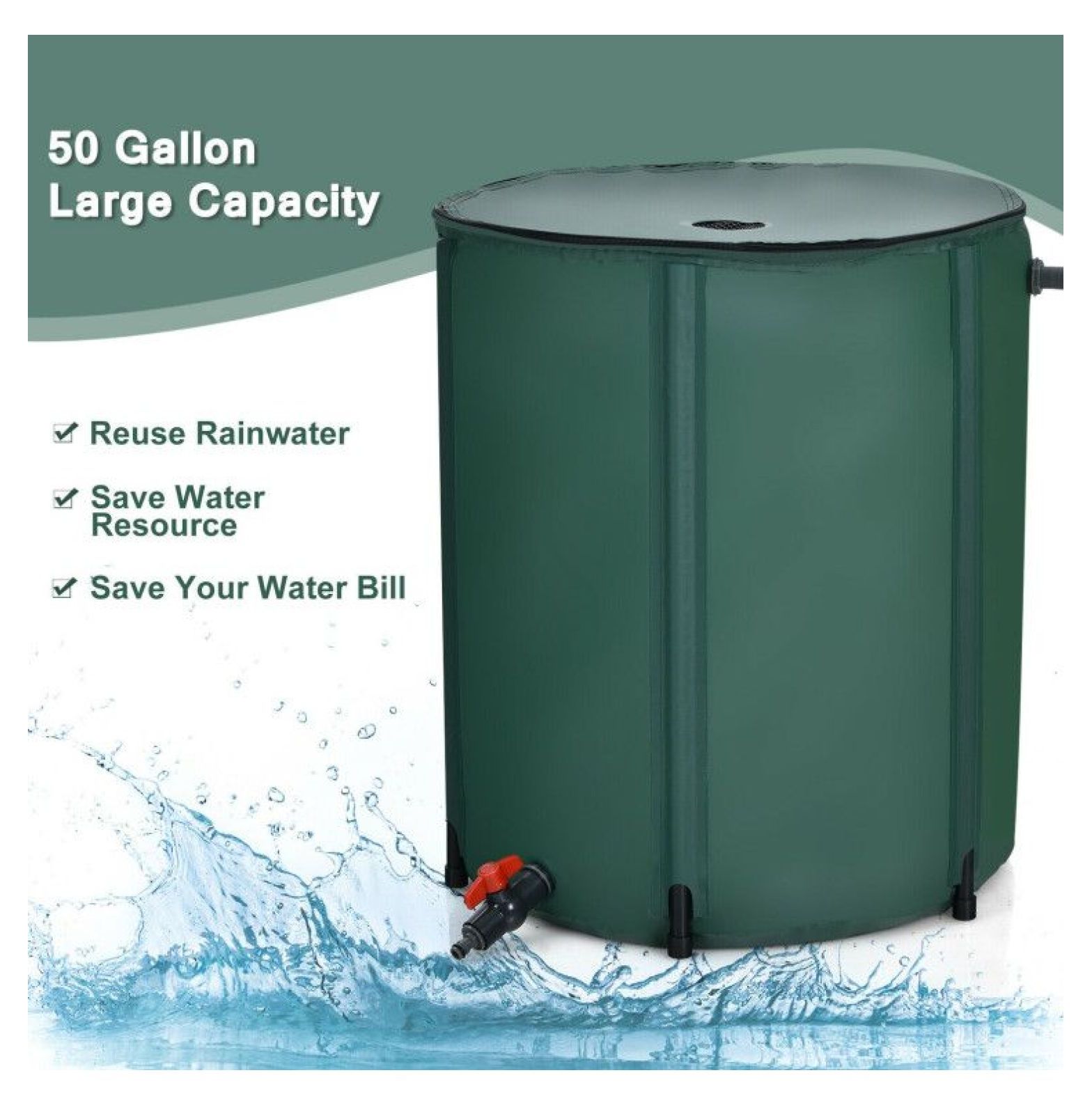 53 Gallon Rain Barrel, Portable Collapsible Water Collector for Garden & Lawn - PVC Frame, Green - Water Conservation Equipment