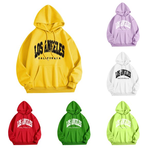 CAIVO Hoodies For Womens Casual Long Sleeve Graphic Letter Printed Hooded Sweatshirts Pullover Tops Running Dailywear