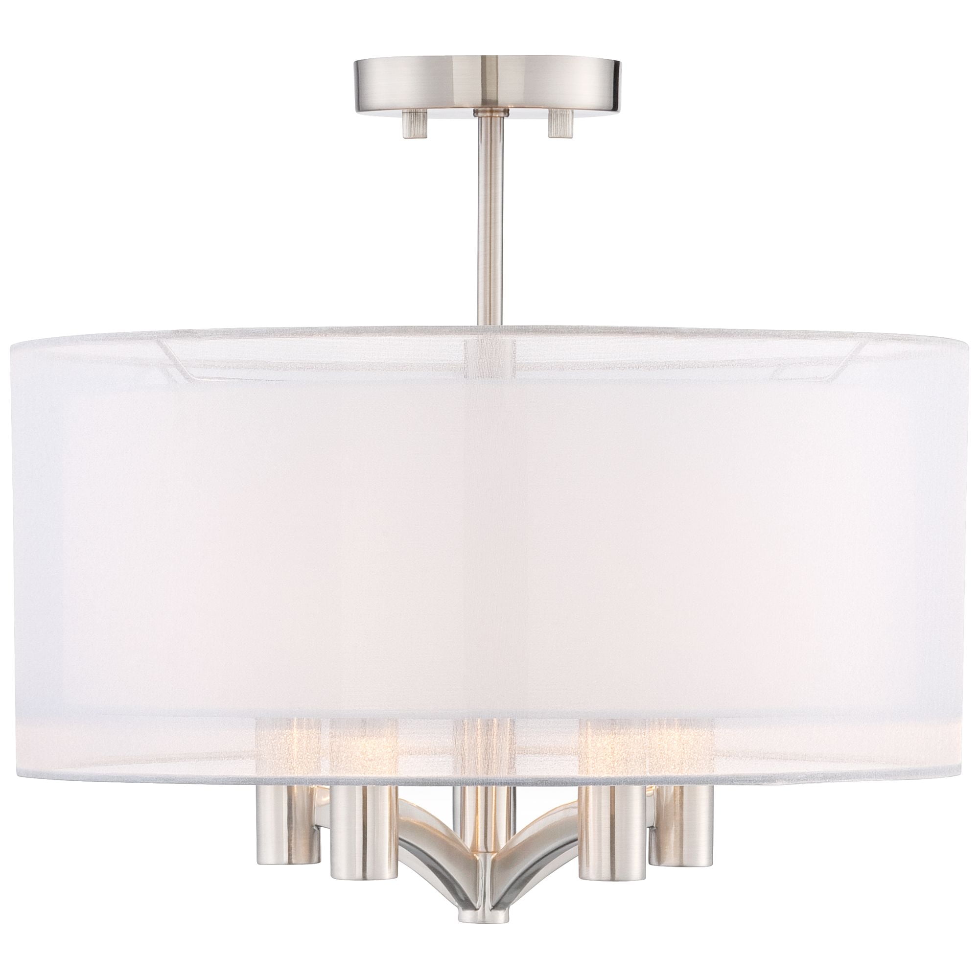 Possini Euro Design Modern Ceiling Light Semi Flush Mount Fixture Brushed Nickel 18" Wide Sheer Silver Double Drum Bedroom Kitchen