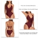 thumbnail image 5 of Traje de baño de una pieza con cintura expuesta, traje de baño con borlas y cuello halter en rojo vino vibrante para mujer L, 5 of 6