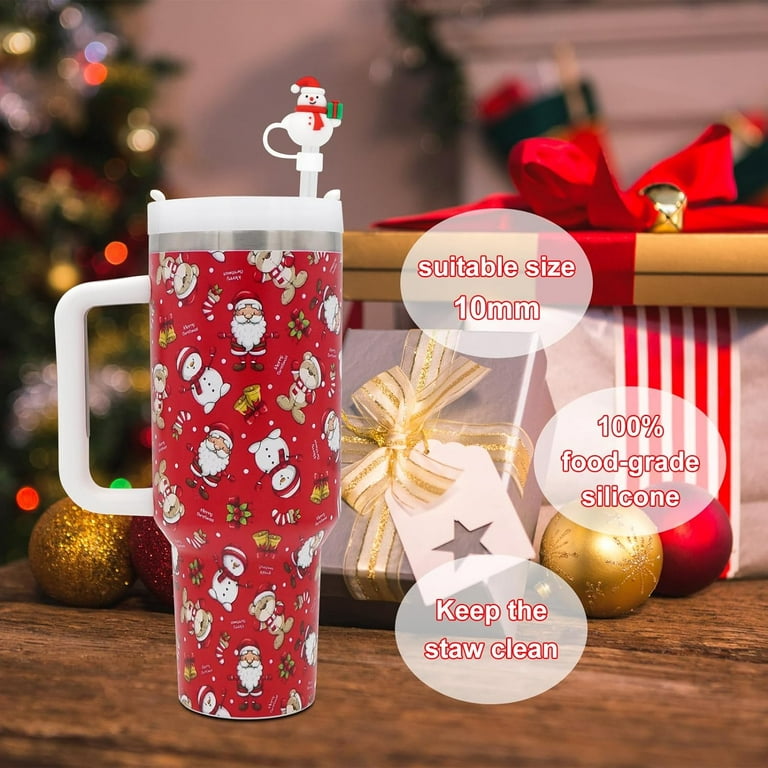 4 PCs Christmas Straw Topper, Amreich Christmas Stanley Straw Cover, Straw  Cover for Stanley 30oz & 40oz Tumbler with Handle,Silicone Straw Covers Cap
