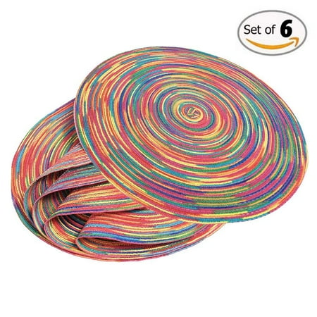 Placemats For Kitchen Table DOZZZ Holiday Placemats 6 Pack Braided Woven PlacematsRound Placemats for Dining Table/ Kitchen/ Home, Rainbow ()