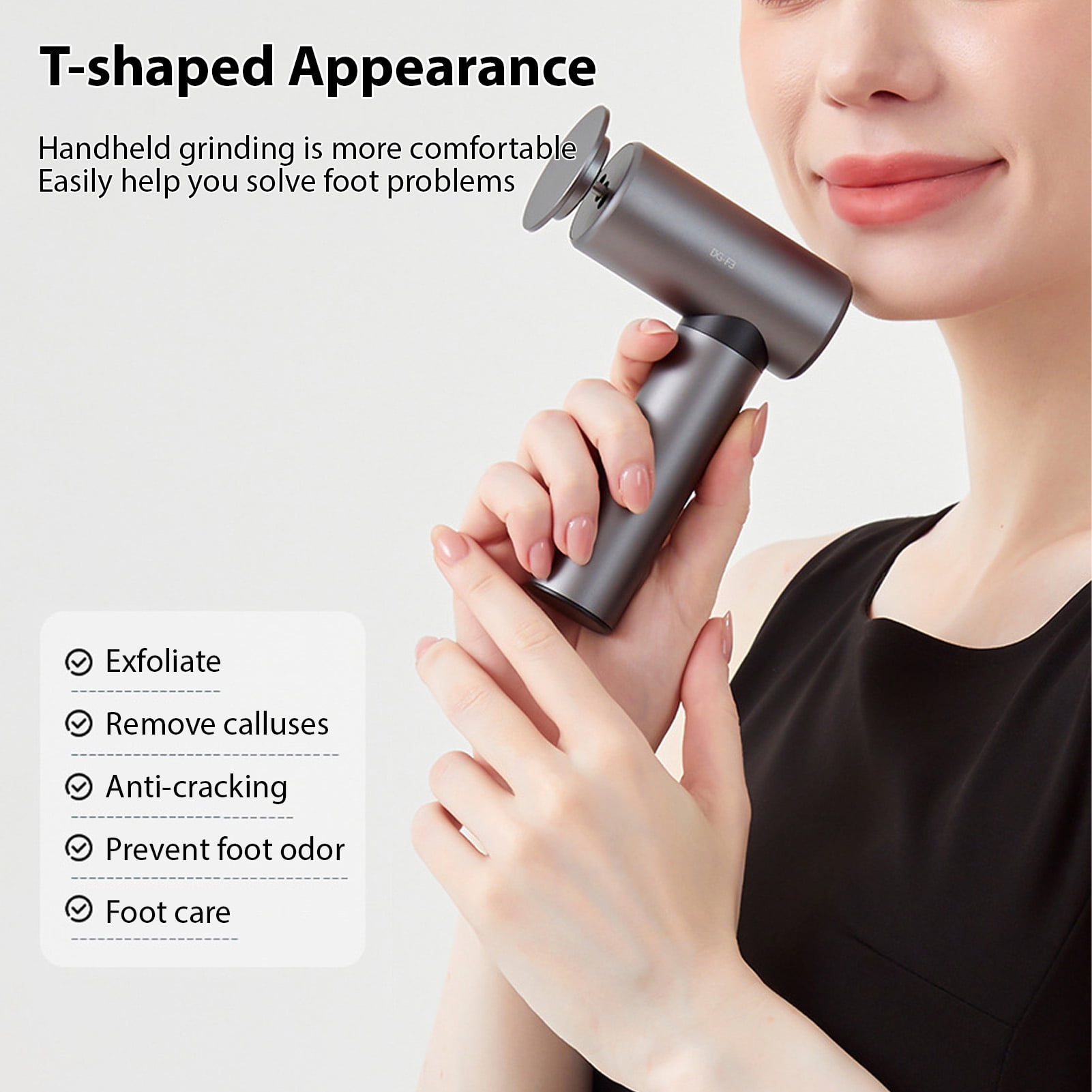 Storage Organizer Scrubber Electric Foot File Callus Removers Ergonomic T Shape Handle Rechargeable 3 Speeds Settings Metal Shell Foot Grinder for Dead Skin Cracked Heels Pedicure Kit