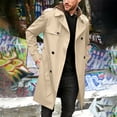 thumbnail image 6 of Mens Pea Coats Double Breasted Notched Lapel Belt Casual Slim Fit Trench Coat Mid Long Fall Winter Windproof Overcoat with Pockets Beige, 6 of 6