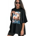 thumbnail image 3 of Plus Size Shirt for Women Oversized Black Tops for Women Short Sleeves Shirt for Women Peach Blossom T Shirt Crewneck Shirt for Women M, 3 of 5