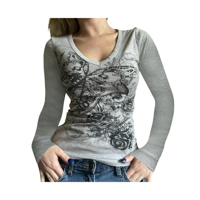 Gupgi Femmes Slim Tops, Manches Longues V Col Chemise Décontractée Basique Tops