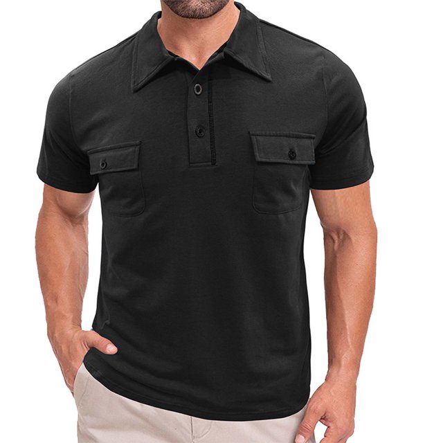 Styesk T-Shirts pour Homme Hommes Manches Courtes Musclé Robuste Basique Blouse de Couleur Unie T-Shirt Manches Courtes Col Rabattu Blouse Chemise