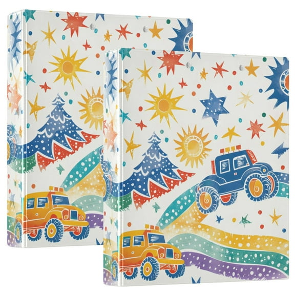 joogoo Cartoon Monster Trucks Hardcover 3 Ring Binder 1.5" Round Rings Interior Pockets Binders Organizer 2 Pack