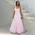thumbnail image 6 of Pink Spaghetti Strap Square Neck Floral Appliqué Mesh Ruched Waist Flowy Maxi Dress For Formal Evening Party, 6 of 6