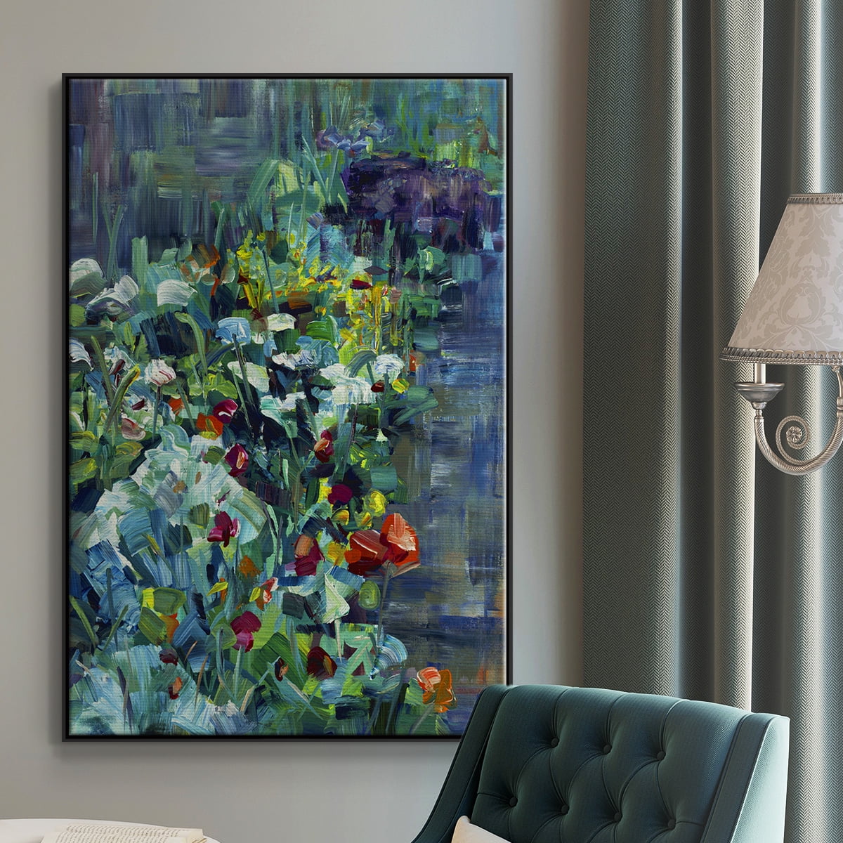 Lots of Love in the Garden Framed Premium Gallery Wrapped Canvas - Ready to Hang - 17 x 25 - Black Floating Frame