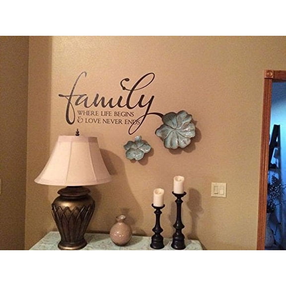 Family Where Life Begins Love Never Ends Wall Decals Quotes Vinyl Sticker,23x13-Inch, Choc Brown