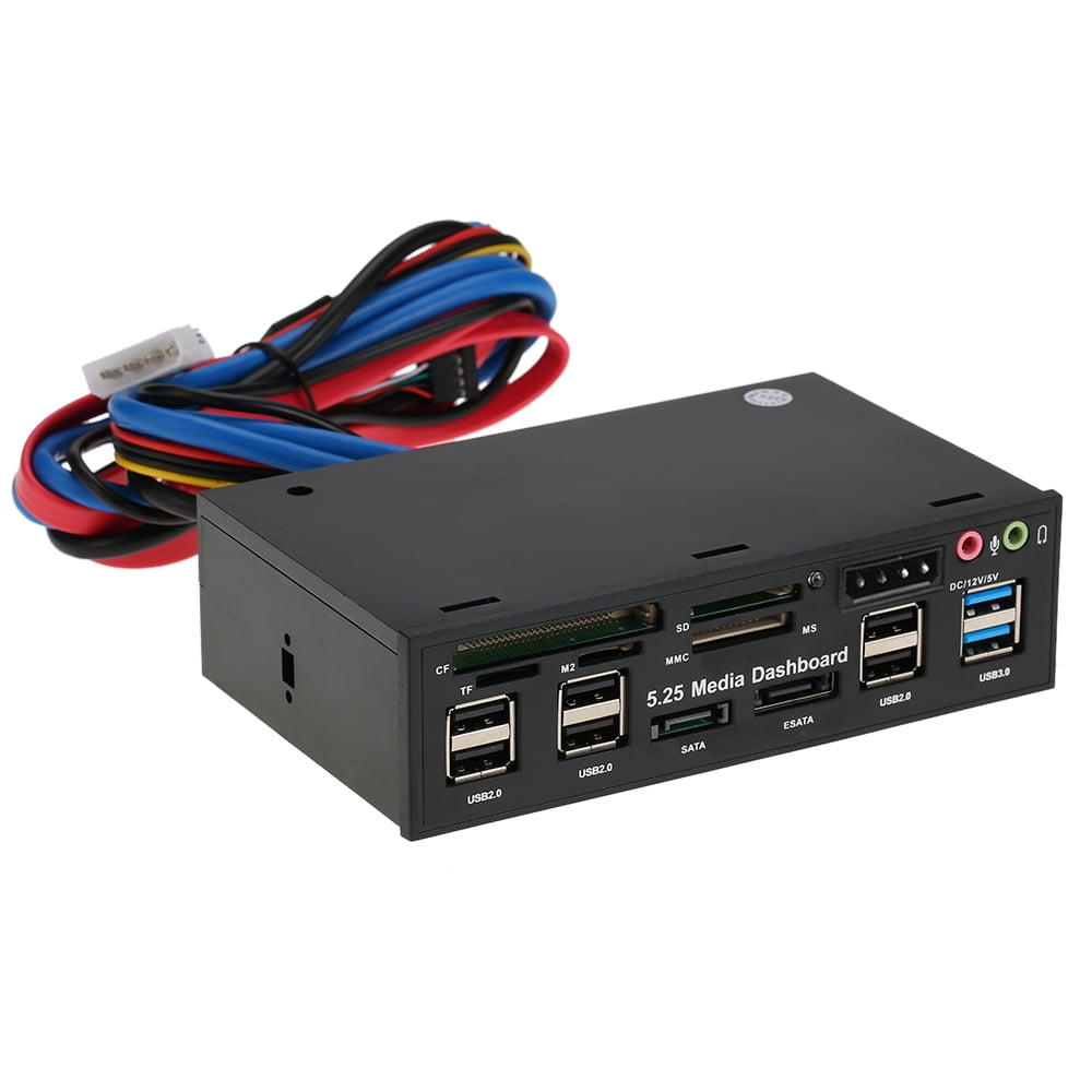 Multi-Function USB 3.0 Hub eSATA SATA Port Internal Card Reader PC Dashboard Media Front Panel Audio for SD MS CF TF M2 MMC Memory Cards Fits 5.25