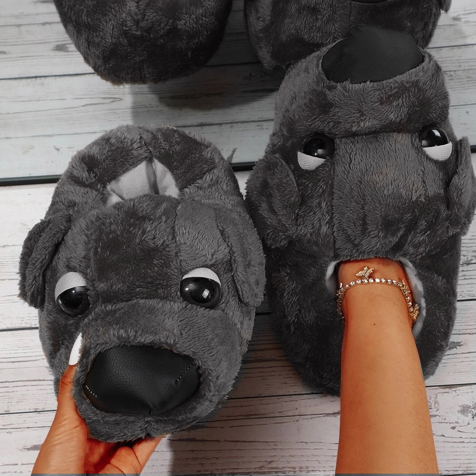Daznico Slippers for Women Dog Design Slippers For Men Cute Soft Animal Funny Home Indoor Winter Warm Floor Shoes Grey 9 - Walmart.com