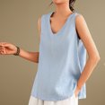 thumbnail image 4 of Annhoo Womens Cotton Linen Tank Tops V Neck Sleeveless Shirts Trendy Loose Casual Beach Vacation Solid Blouses, 4 of 9