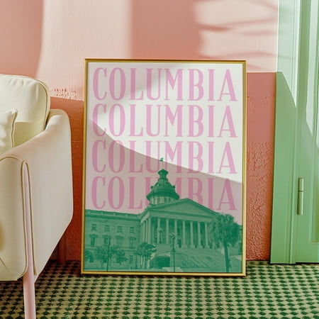 Columbia Sc Print South Carolina Wall Art Green Pink Columbia Print Preppy Sc Columbia Dorm Decor Sc Capitol Art Home Decor #485, Unframed Poster Size 8x12