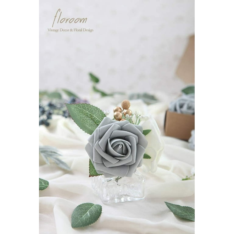 Floroom Artificial Flowers 50pcs Real Looking Silver Grey Foam