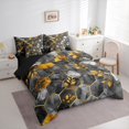 thumbnail image 3 of Manfei Geometric Honeycomb Hexagon 7 Pieces Bedding Comforter Set,Marble Texture Pattern Full Bedding Set,Gold Gray Fitted Sheet Flat Sheet For Men Women,Breathable Home Decor Reversible, 3 of 8