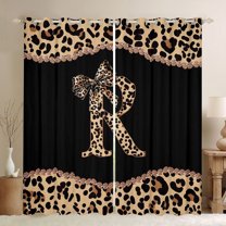 Homewish Initial R Letter Black Out Curtains, Chic Fashion Monogrammed Curtains Pack of 2 (42x63 Each), Princess Ribbon Style Bedroom Curtains, Window Curtains Bedroom Decor