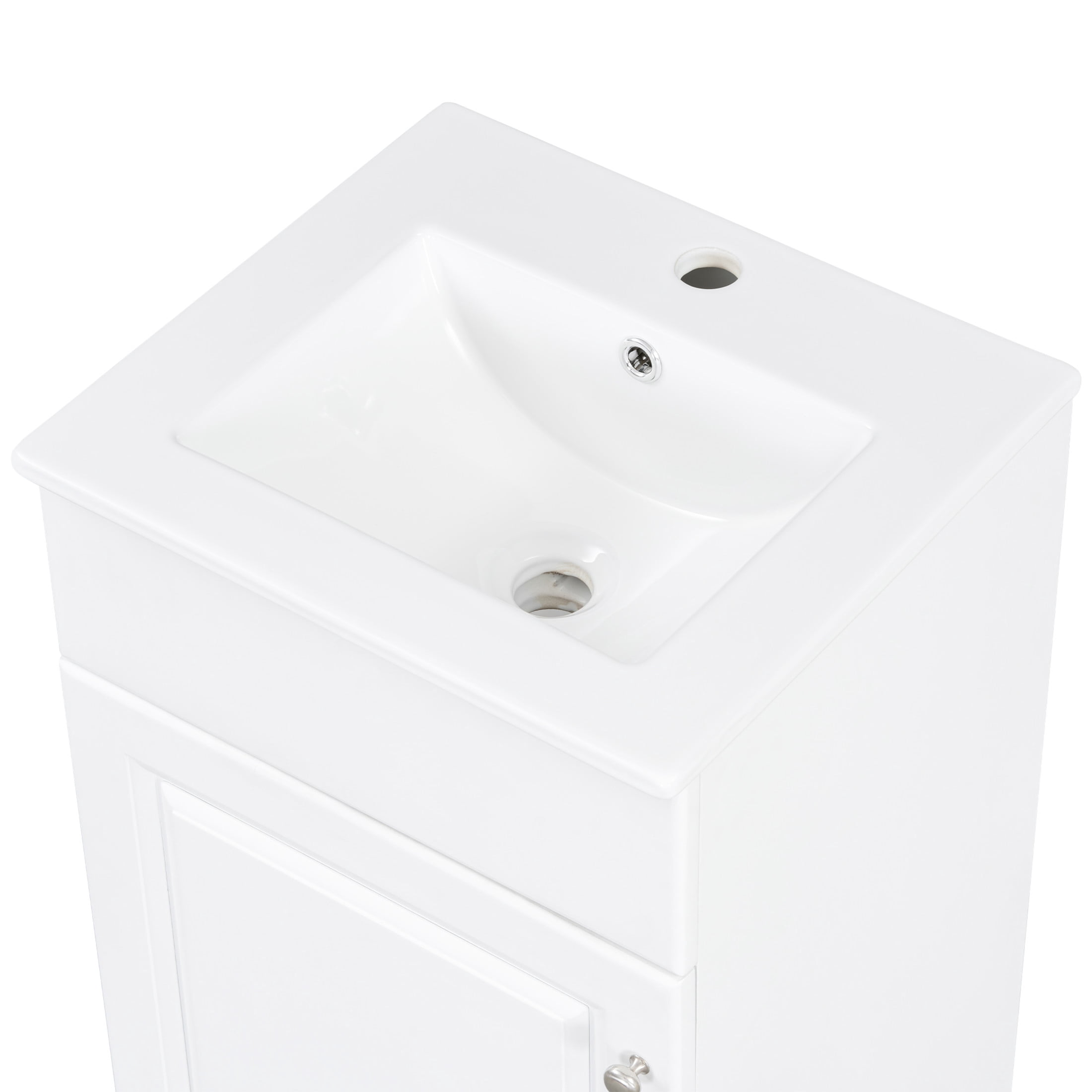 Vale Modern 18" Bathroom Vanity Cabinet with Ceramic Sink, Soft-Close Door, and Adjustable Storage, White