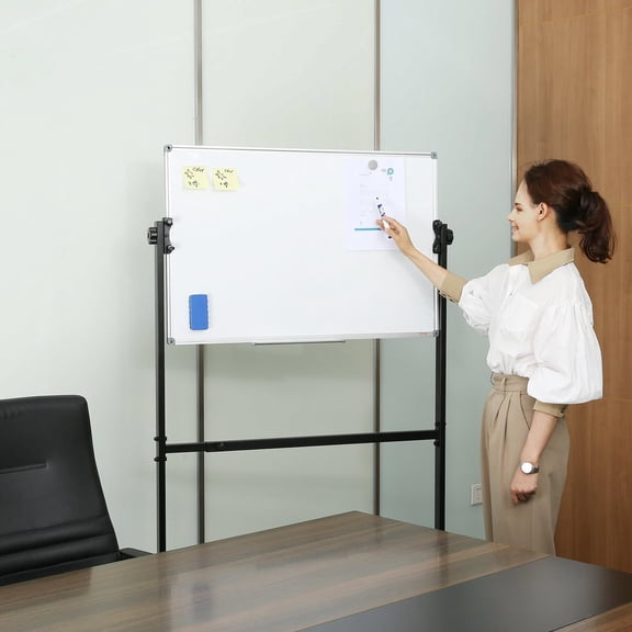 Rolling Magnetic Whiteboard 36X24 Inch Double-Sided Mobile Dry Erase Board with Wheels and Adjustable Height