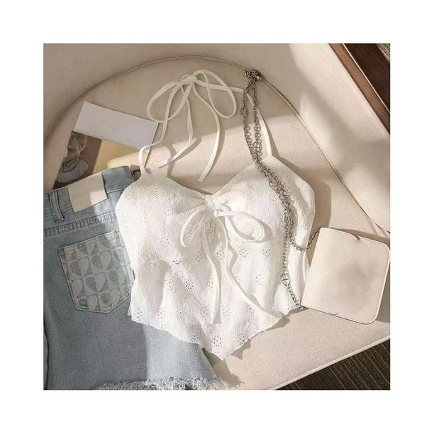 CAIROYAR Camisola sexy con tirantes y lazo y almohadillas para el pecho, nueva D2