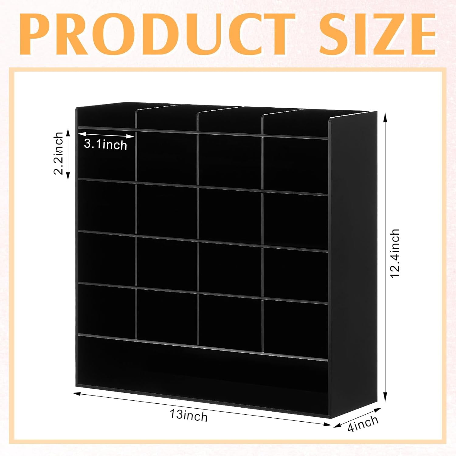 Acrylic Pen Organizer Storage for 250 Markers Vertical Marker Organizer Acrylic Pen Display Holder for Office Desk Desktop Stationery Pencil Storage, Black, 13 x 4 x 12.4 Inch