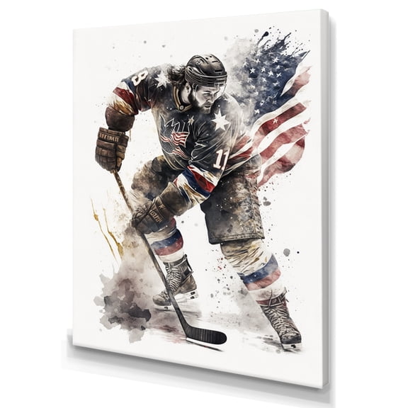 Designart Usa Hockey Player In Action II Canvas Wall Art