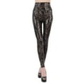 thumbnail image 4 of Trendy Women's Faux Leather Snake Print Ankle Length Tights High Waist Stretchy Wet Look Glossy Leggings Pants, 4 of 8