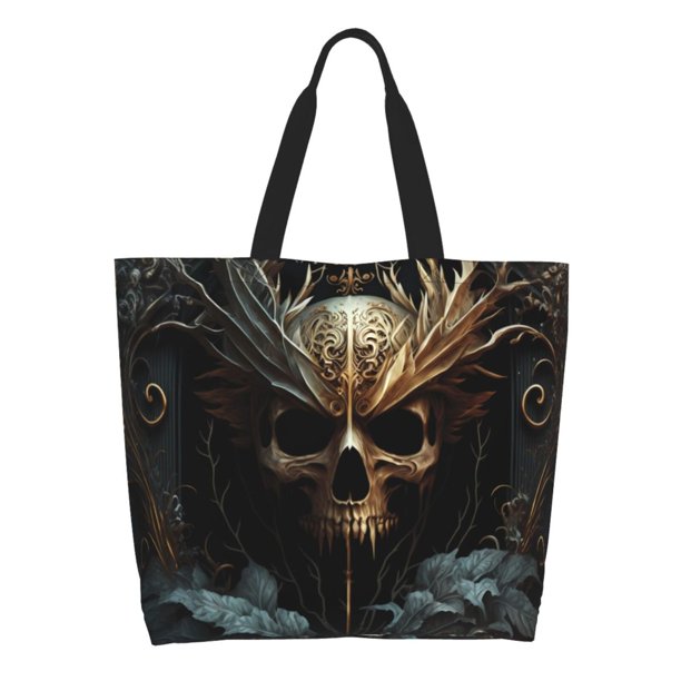 Balery Vintage Ornate Skull Bolsa Tote Estilo Estético con Cremalleras, Bolsa de Hombro, Bolsa de Compras Grande y Plegable