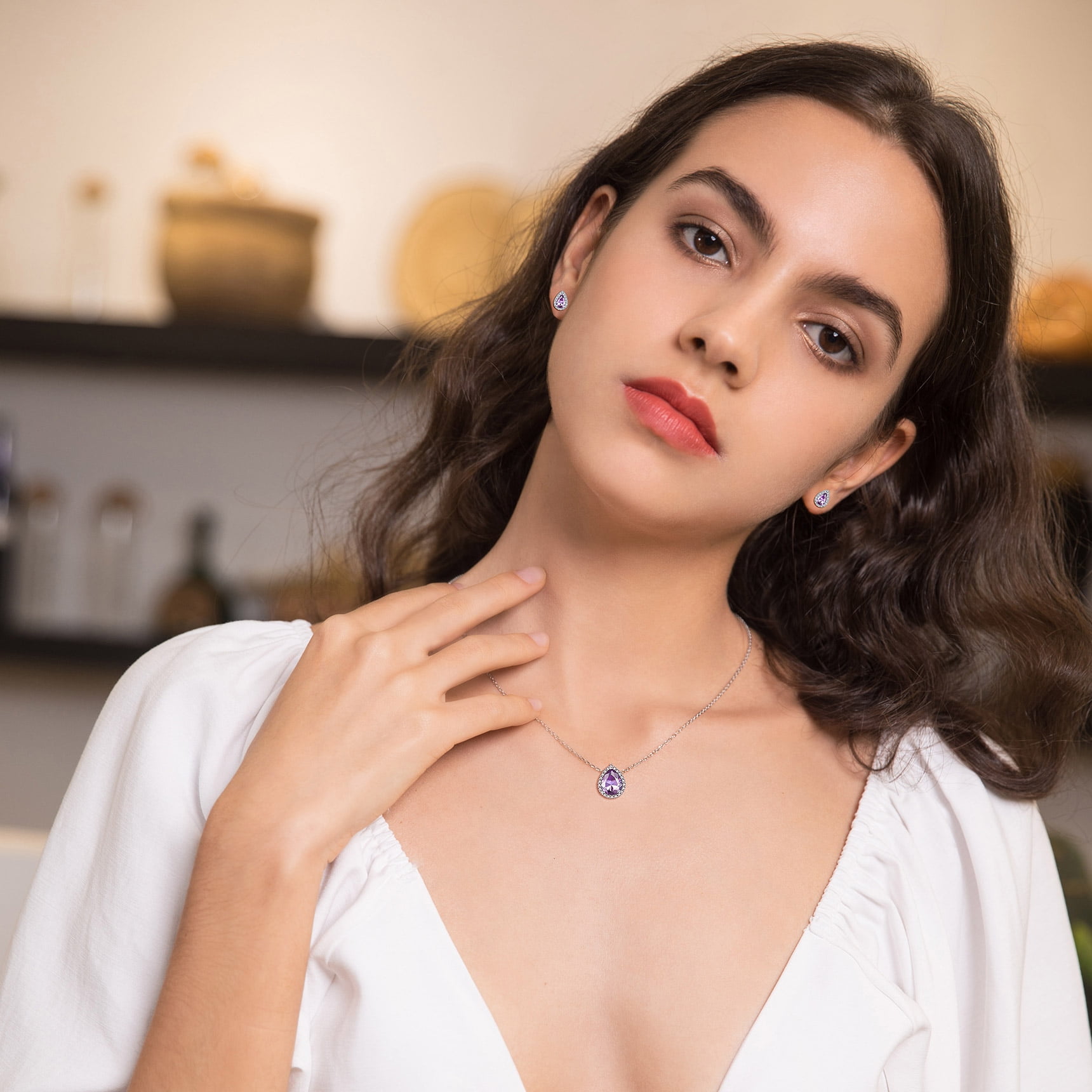 Bestyle Pear Birthstone Necklace for Women June Alexandrite Pure Sterling Silver Jewelry Birthday Graduation Gifts for Wife Daughter Mother