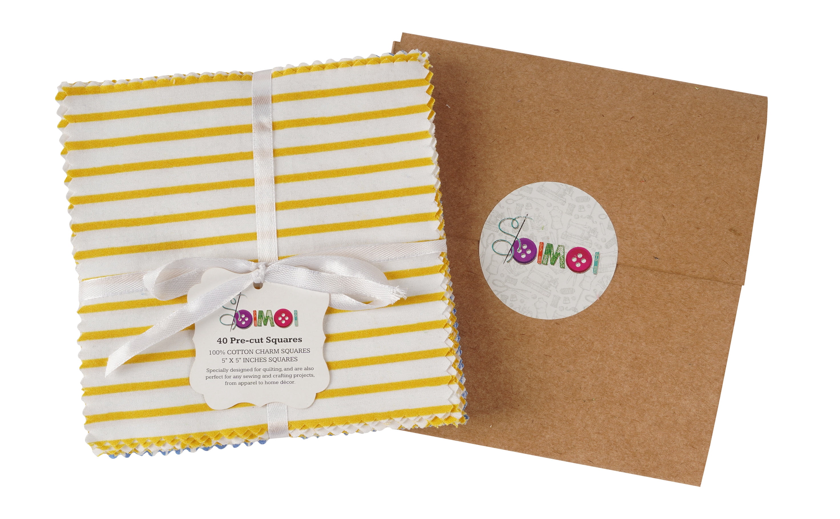 Soimoi Stripes Print&nbsp;Precut 10-inch Cotton&nbsp;Fabric&nbsp;Quilting&nbsp;Squares&nbsp;Charm Pack DIY Patchwork Sewing Craft-Yellow